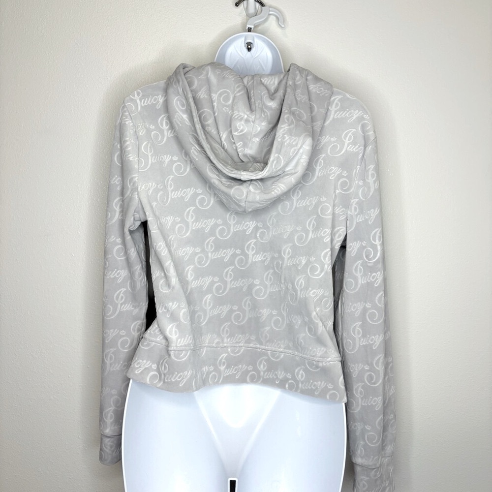 Juicy Couture Full Zip Grey Velour Jacket All Over Juicy&Crown Logo Y2K SzM - Picture 2 of 14